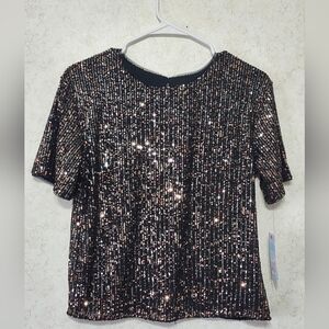 Cat & Jack Full Sequined Short Sleeve Shirt Shimmer Shine Party Statement New